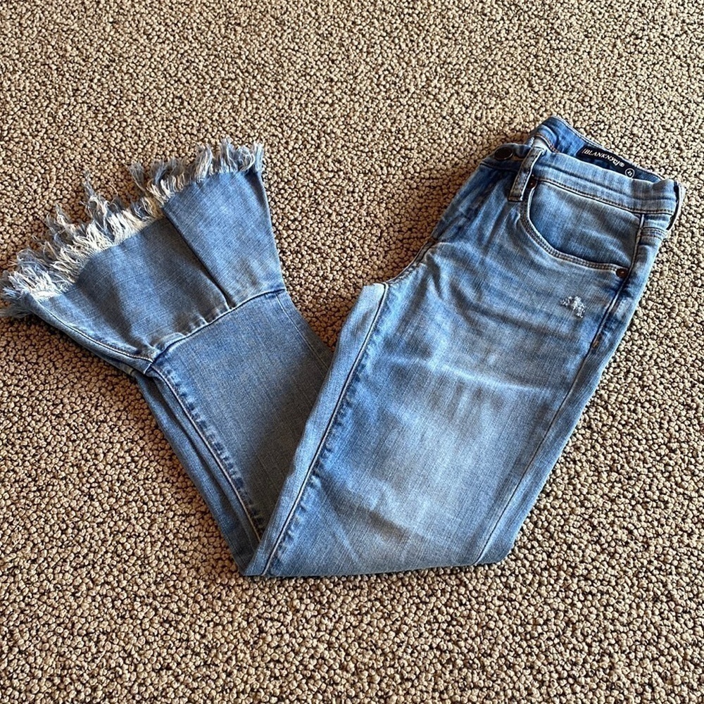 Blank NYC Denim Flare Cropped Jeans, Women's Size 25 w/ Distressing - EUC